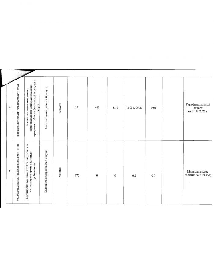 Отчет о выполнении муниципального задания за отчетный период с 01.01.2020 года по 31.12.2020 года