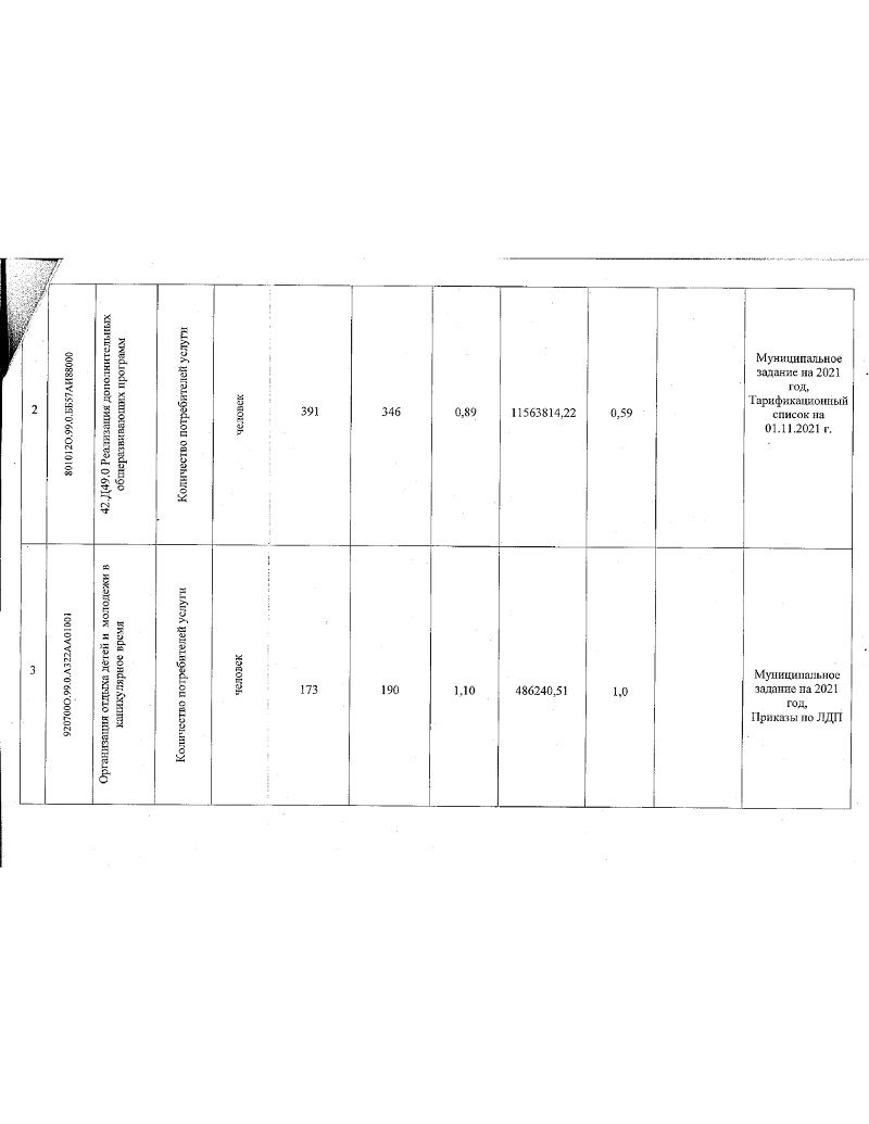 Отчет о выполнении муниципального задания за отчетный период с 01.01.2021 года по 31.12.2021 года
